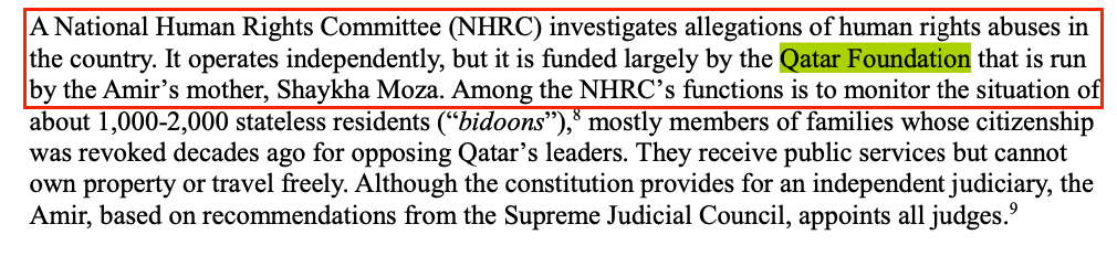 Jones’ employer, Hamad bin Khalifa University, is part of the Qatar Foundation, which is controlled by the mother of the current ruler of Qatar.