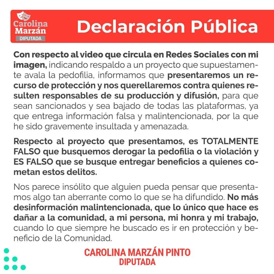 URGENTE DECLARACIÓN. Respecto a la difamación mal intencionadas. Derogar el Art. 365 del C. PENAL para crear igualdad y no criminalizar. Todo nuestro apoyo a la Diputada <a href="/carolamarzan/">Carolina Marzán P.</a> en su gestión.