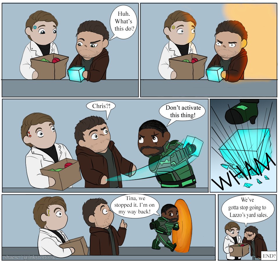 InkyTortoise's tweet photo. Day 7 of #DEArtFest prompt: Time Travel/ Time Loop
Chris saves the universe and Gavin and Nines learn not all Lazzo's boxes contain cool shoes or cheeze its.
( #DBH #DetroitEvolution #DBHcomic #GavinReed #RK900 #ChrisMiller #Reed900 #DetroitBecomeHuman ) https://t.co/CRqgrcDgma