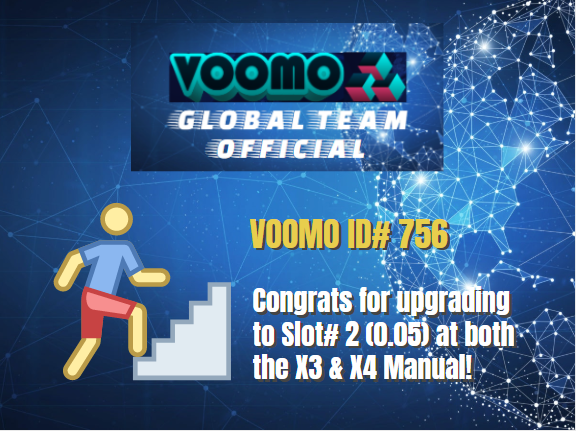 VoomoGlobalTeam's tweet photo. #VOOMO ID# 756, CONGRATS IN UPGRADING TO SLOT# 2 (0.05) AT BOTH X3 &amp; X4 MANUAL!

Link to Join Voomo: https://t.co/1jkOQjqeQV

Get a referral link banner like this when you join our super-active team! 

#Ethereum #SmartContract #forsage  #decentralized #income #onlineincome #money https://t.co/rkdSv6XxoK