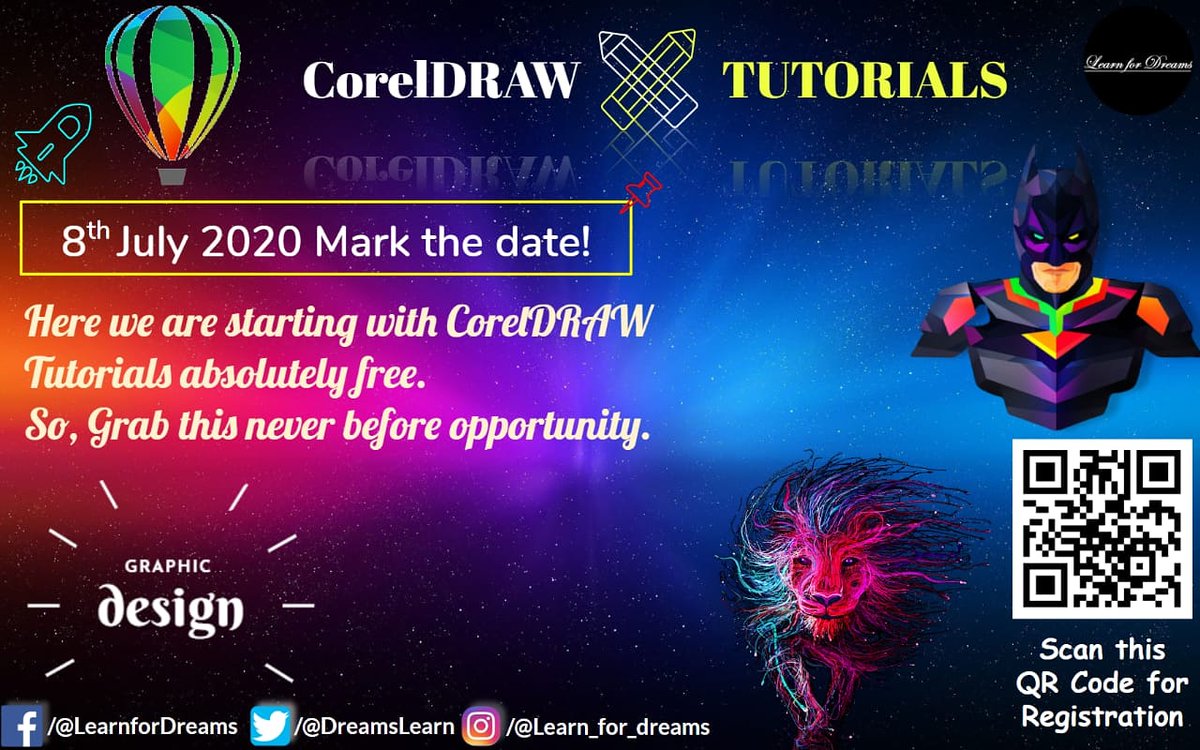 DreamsLearn's tweet photo. 8th July 2020 Mark the date!!!
Starting with the CorelDRAW tutorials. Utilities your lockdown time to learn graphic design without spending single penny!

YouTube :
https://t.co/2qftuLJSUX

Registration link :
https://t.co/liWrbmJ94L

 #learnfordreams #coreldrawtutorials https://t.co/ZlE5NqpiB0