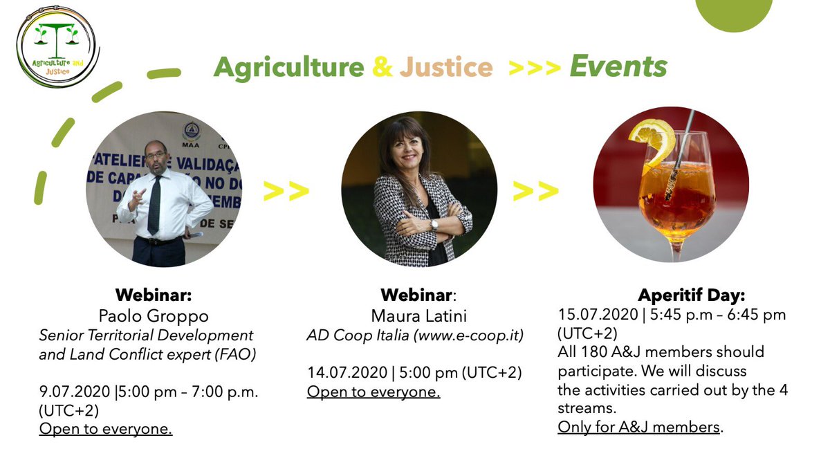 AgricoltureF's tweet photo. Dear #Friends, we are glad to announce the upcoming webinars and events organized by #Agriculture &amp; #Justice #Village.

Stay tuned for more #information!
@FrancescoEcon https://t.co/gSK9ATfW2u