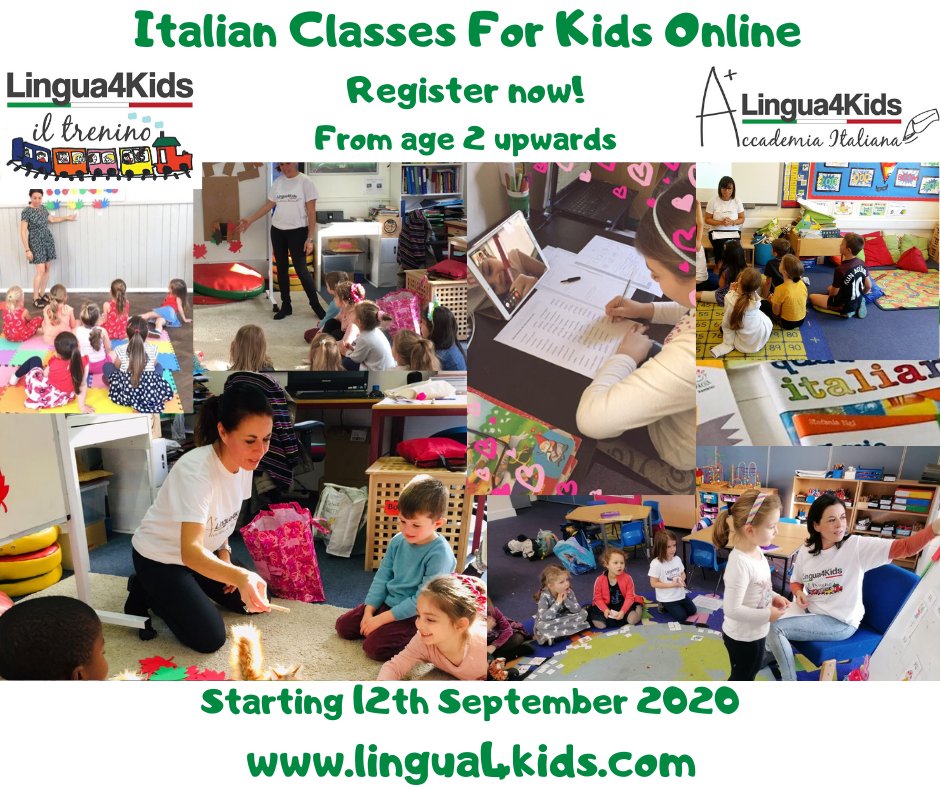 Lingua4Kids's tweet photo. 🇮🇹 Italian classes for kids 🇮🇹
Registration is now open for our autumn term starting on 12th September 2020!
We will be continuing with online classes until further updates and welcome current and new children to our wonderful Italian school!
https://t.co/C6Rb4jWuld https://t.co/6MgHpXEvAh
