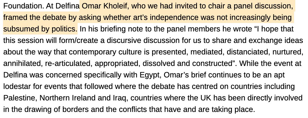 maybe i'm j hangry but i don't understand this bit from Omar Kholeif, 'Omar Kholeif... framed the debate by asking whether art’s independence was not increasingly being subsumed by politics.'i dont know if i have ever thought of art as separate from politics ever? idk?