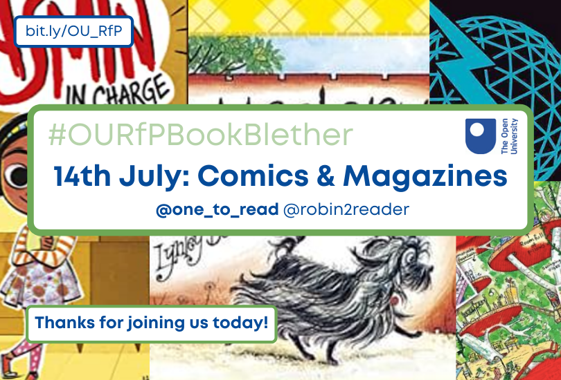 OpenUni_RfP's tweet photo. Tonight was a blast from the past! Thanks to our hosts @kat_brereton @Jo_Bowers 👏🏼👏🏼 thanks to you all! #OURfPBookBlether 

For #ReadingTogether Day we have some treats for you in store ... all will be revealed in our newsletter https://t.co/lCtDGhQY7g

NEXT WEEK⬇️ do join us! https://t.co/KflyfvoFds