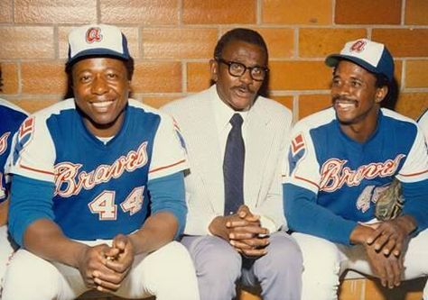 grantmcauley's tweet photo. Did you know: In 1968, the #Braves signed 62-year-old Satchel Paige in order to help him reach the 5-year service time requirement to qualify for his pension. Paige contacted 20 clubs; only Atlanta answered. Here's Satchel alongside Hank Aaron &amp; Ralph Garr at the 1974 HOF game. https://t.co/gA2UyjAOWQ