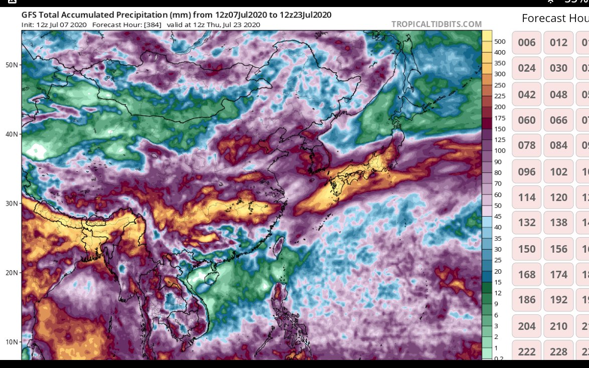 #ThreeGorgesDam GFS Model: The area surrounding Yangtze river will be inundated with rain across central China. Added onto water being discharged from three gorges dam plus region already experiencing massive flooding.July 7 - July 12July 7 - July 23