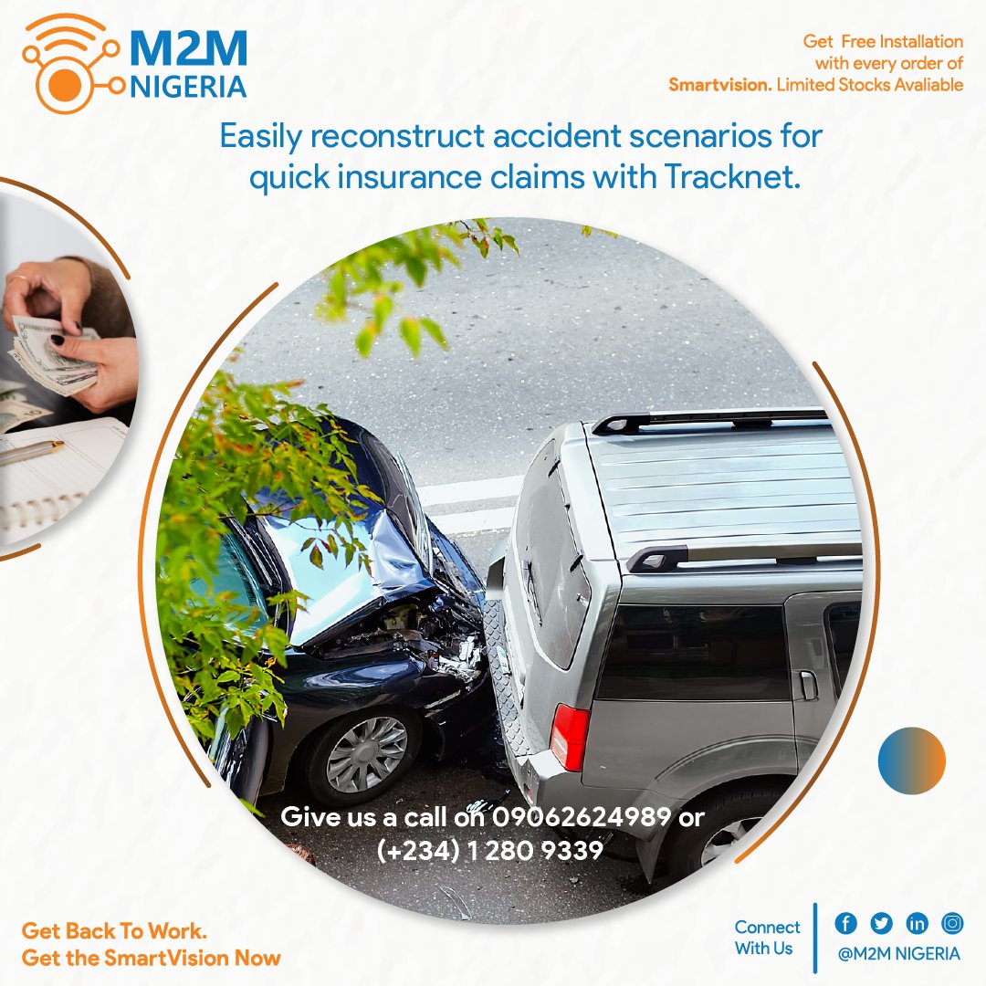 M2MNigeria's tweet photo. Easily reconstruct accident scenarios for quick insurance claims with Tracknet.
Give us a call on 09062624989 or (234) 12809339
#telematics #fleetmanagement #electricvehicles #carsafety #predictivemaintenance #batterymonitoring #covid19 #carsafety #m2mnigeria #m2msolutions https://t.co/CV0g3z9tBv