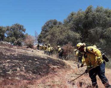 FresnoCoFire's tweet photo. #KingsFire [Update] Firefighters continue to gain ground - 67 acres and 80% contained. Pictured below: @CalGuard firefighters working to improve containment lines around the #KingsFire https://t.co/mLv26zvFyB