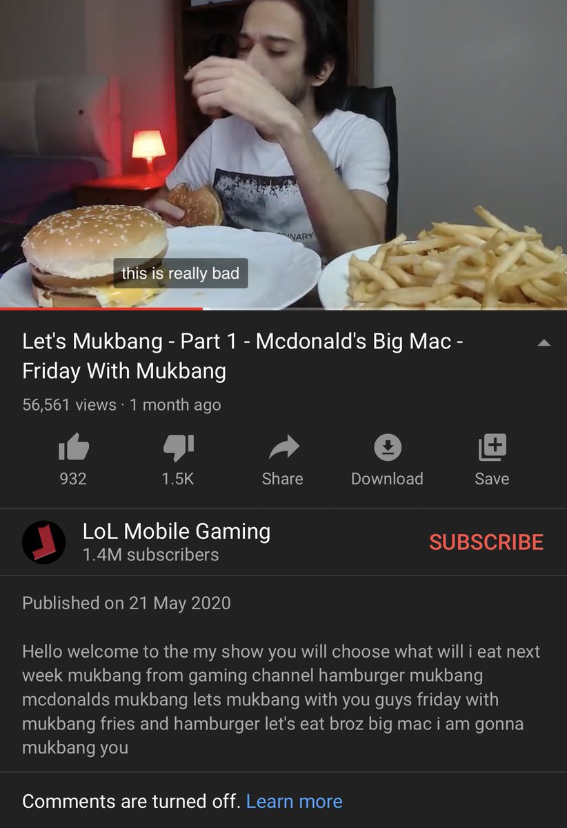 he also does mukbangs and is not the 10 year old i thought he was gonna befeaturing the description “i am gonna mukbang you” i am scared