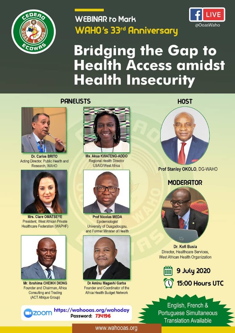 WAHO @ 33 Webinar <a href="/OoasWaho/">WAHO | OOAS</a> We lead W Africa regional Covid-19 response, coordinating communication &amp; collaboration between countries &amp; with partners, and providing medical supplies, test kits, training, public health advisory &amp; targeted funding <a href="/ecowas_cedeao/">Ecowas - Cedeao</a> <a href="/AfricaCDC/">Africa CDC</a> <a href="/WHOAFRO/">WHO African Region</a>
