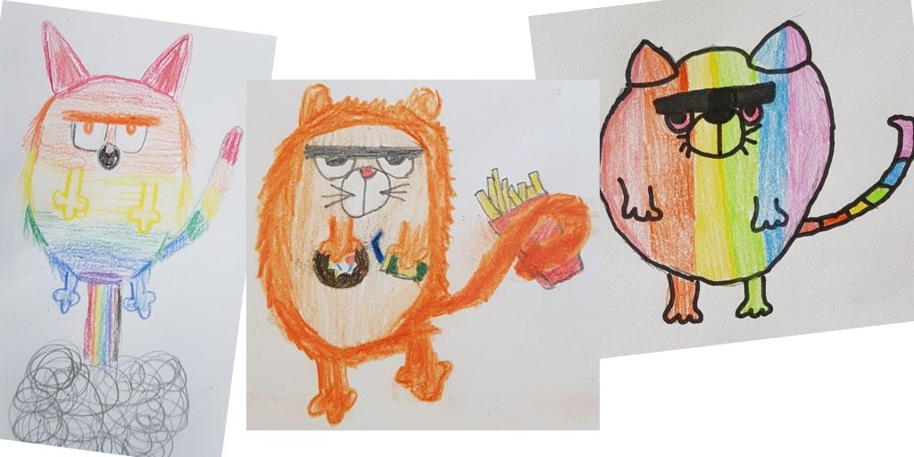 One of our key worker bubble's took part in Cressida Cowell's Book Trust Summer Camp. They  drew FatCat from @NadiaShireen book. They had a great time!  Thank you @Booktrust #CressidaSummerCamp #barnet #keyworkers