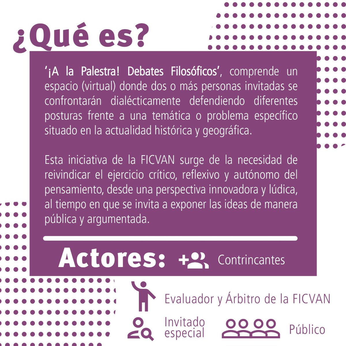 asoficvan's tweet photo. #FICVAN | #ALaPalestra | Pero ¿Qué es "A La Palestra"? ¡Conoce esta breve guía que hemos preparado para ti! No te pierdas mañana la segunda sesión de este maravilloso evento. FB LIVE: @asoficvan https://t.co/iBp8J4cpS5