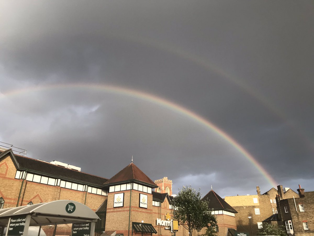 You got it,  @fiegehen! This week’s  #EalingHour  #whereinEaling is a picture of a double-rainbow in Acton - that’s Morrison’s in front, and St Mary’s church tower in the background. Here’s the full image. See you all again next Tuesday for another  #everydayphoto – bei  Morrisons