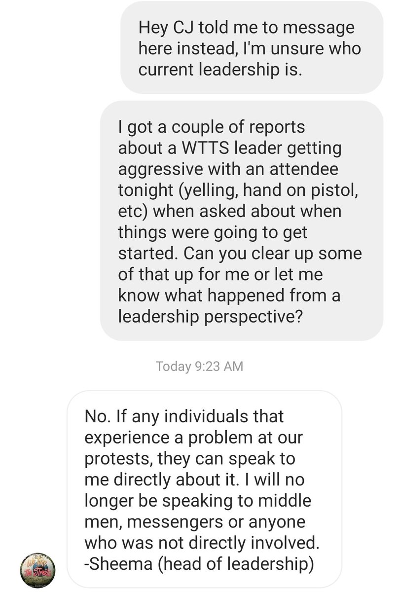 We Take the Streets leadership refused to comment on the incident, and stated that they will no longer be speaking to anyone outside of the group regarding this or any future concerns. I regret that I am unable to share their perspective. Screenshot attached (8/?) #DallasProtests