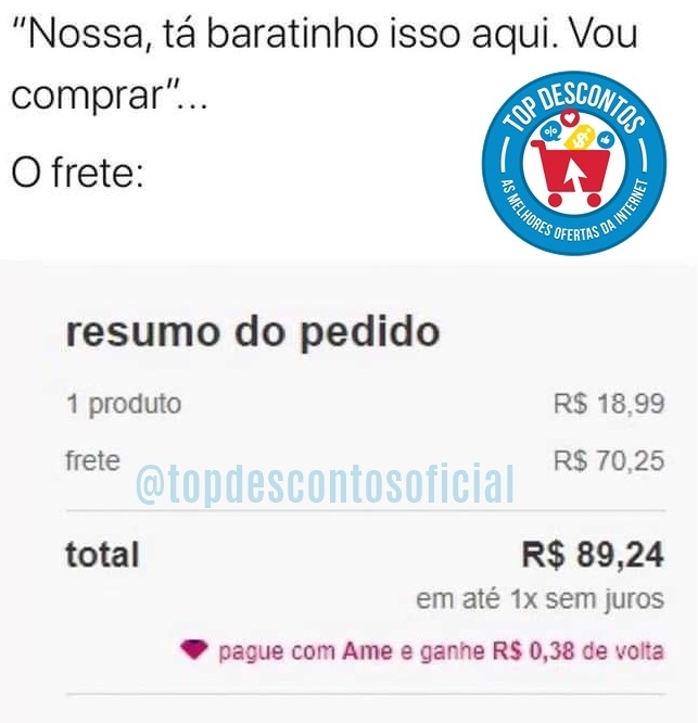 topdescontosof's tweet photo. Frete de Matar de Raiva! 🤬 Quem já passou por isso?

- Acompanhe nossas promoções no Whatsapp, Facebook e Telegram. 👇 https://t.co/iUSHXzXYsG

#topdescontosof #ComprasOnline #Compras #comprasnainternet #Cupons #Descontos https://t.co/I9FyfxeAqg