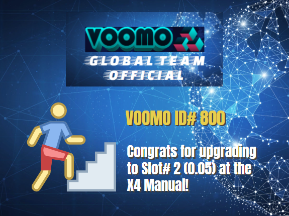 VoomoGlobalTeam's tweet photo. #VOOMO ID# 800, CONGRATS IN UPGRADING TO SLOT# 2 (0.05) AT THE X4 MANUAL!

Link to Join Voomo: https://t.co/wAnh8n5awI

Get a referral link banner like this when you join our super-active team! 

#Ethereum #SmartContract #forsage  #decentralized #income #onlineincome #money https://t.co/aaB7RO6XTD