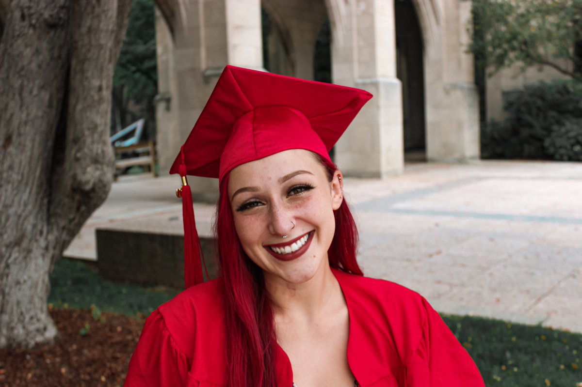 and yes i have no idea why i thought it was a good idea to dye my hair bright ass red before taking pics in my bright ass red cap and gown but i pulled it off :-)