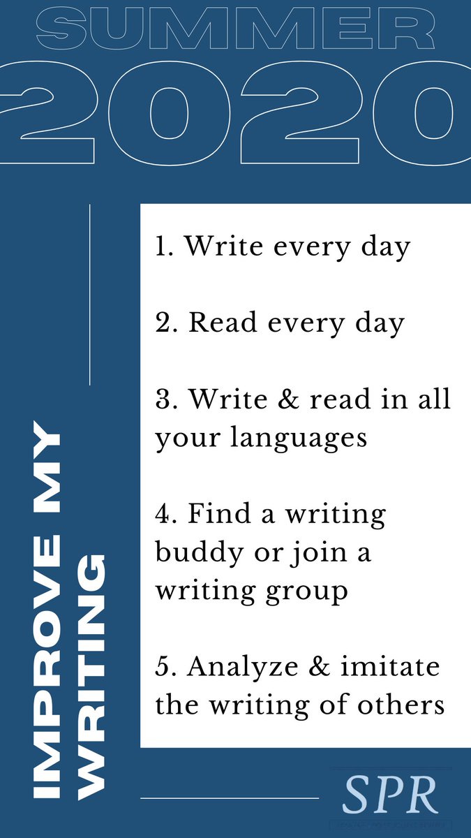 What are you doing to improve your writing this summer? 

Perhaps explore these 5 simple ideas to develop your writing skills! 

📝 Buena suerte • Boa sorte • Good luck 

#gradstudentwriting #writingtips