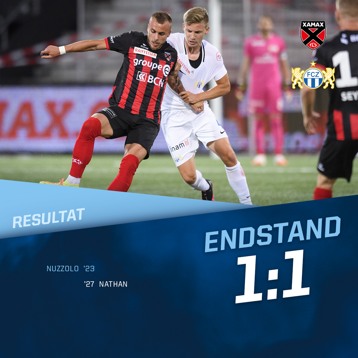 fc_zuerich's tweet photo. Schlusspfiff. Der FC Zürich spielt auswärts beim @XamaxFCS 1:1-Unentschieden.

#XAMFCZ #fcz #fczuerich #stadtclub https://t.co/RbPVg2gynS