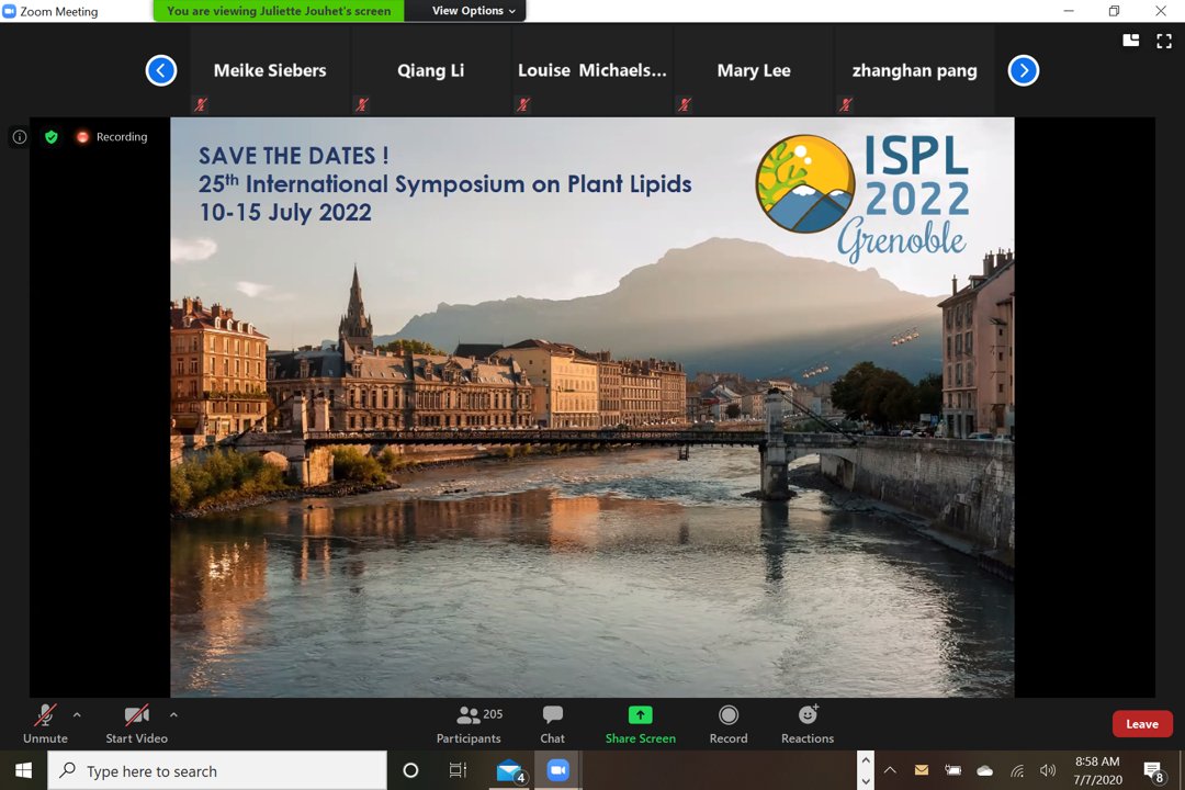 Kudos to Eric Marechal &amp; Juliette Jouhet, LPCV, Grenoble for hosting great mini-Int. Symp on Plant Lipids (ISPL 2020) this morning and big congrats Kent Chapman (Galliard Medal) &amp; Jan Keereetaweep (Stumpf Award). ~240 attendees from ~22 countries. ispl2020.sciencesconf.org