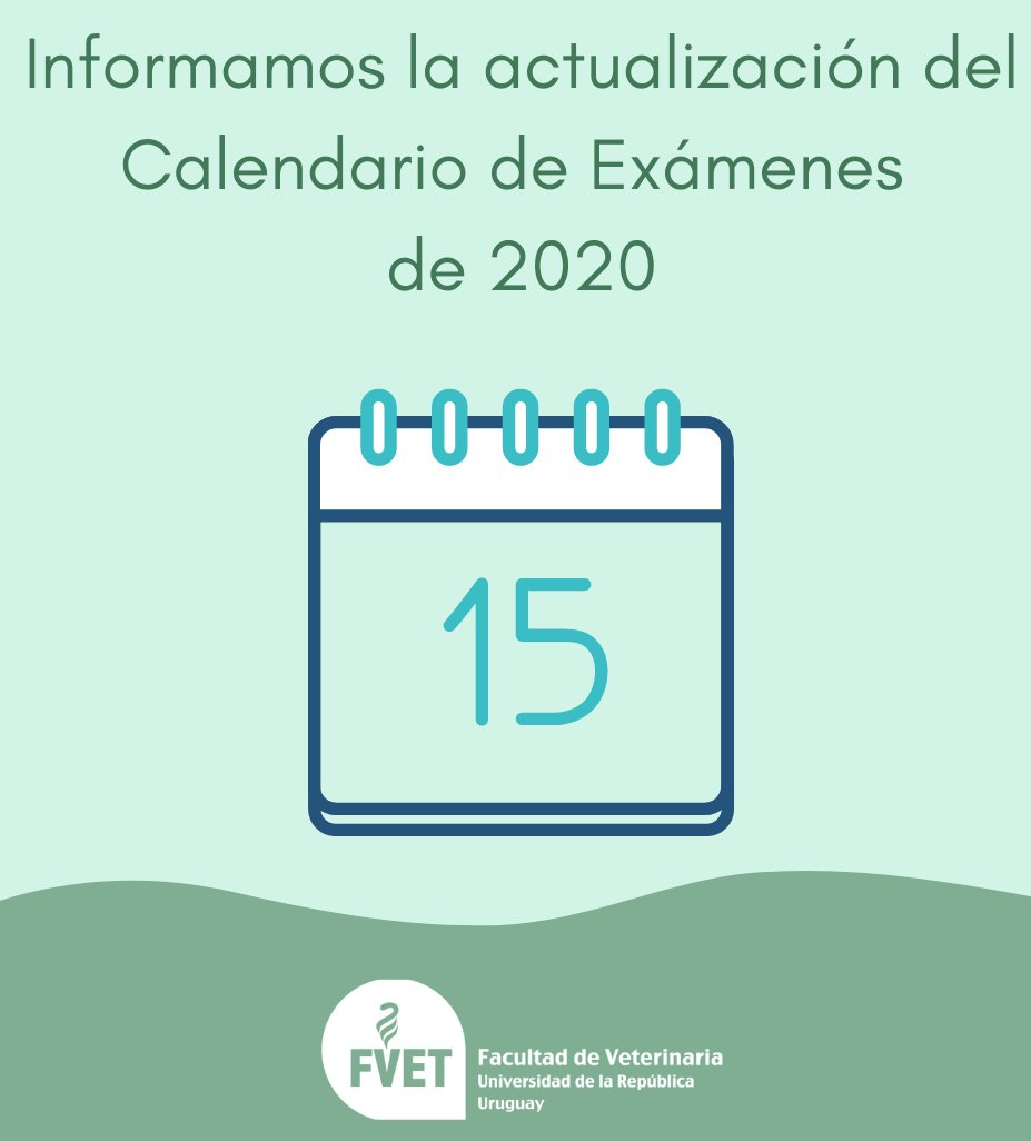 fvetuy's tweet photo. 📣Se encuentra disponible la actualización del Calendario de Exámenes 2020 del Plan 1980 y 1998.

👉🏽Ver aquí https://t.co/Pg4t2Pt5gj

@SecEstFVet https://t.co/Ic7rAQE5ZR