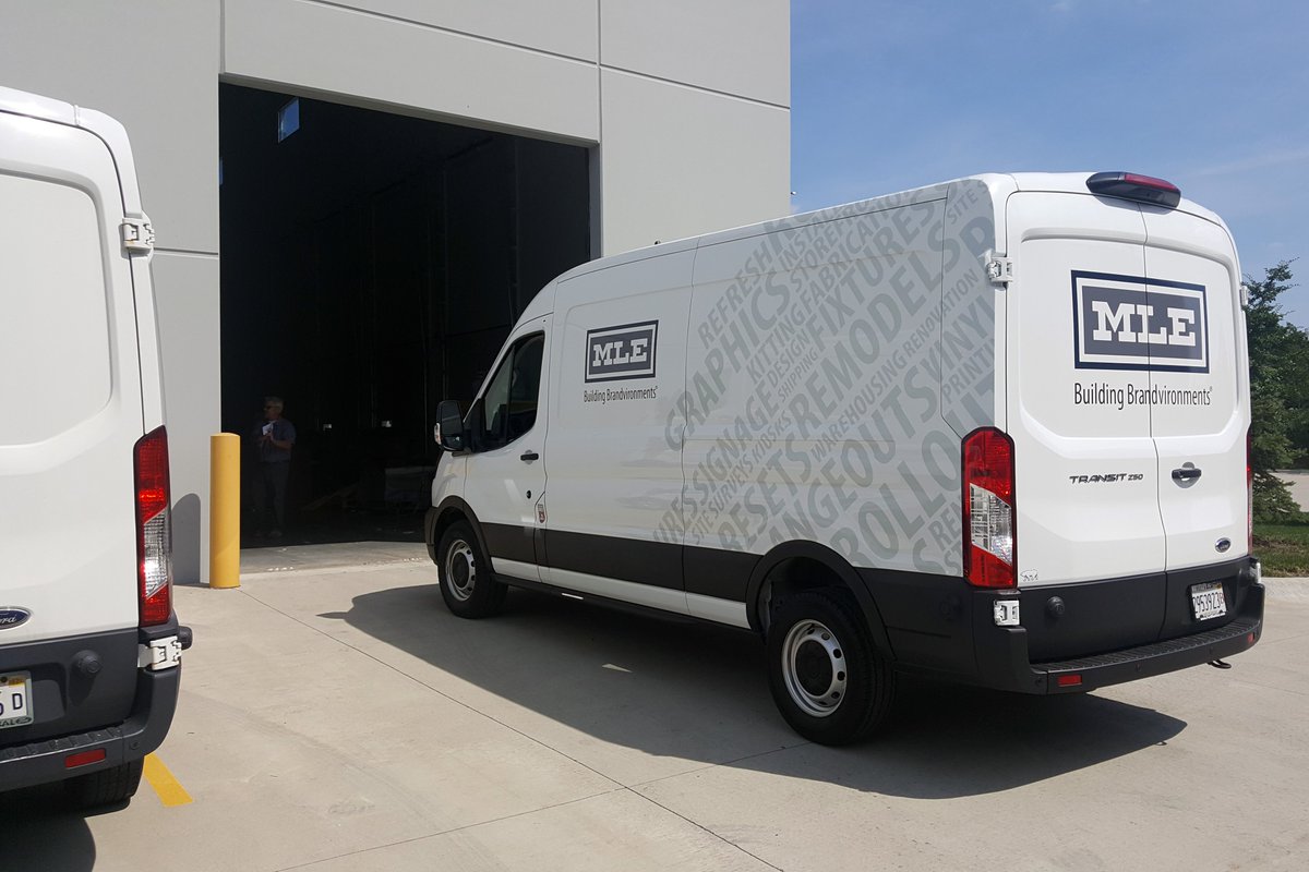 MLE_BRAND's tweet photo. We love transforming our client's spaces with logos and other elements. We call that #brandvironments. We also love adding MLE logos to new cargo vans that join the MLE fleet. Looking sharp, #mleinc! #diecutvinyl #blankisboring #partialwrap #tallorder #installernetwork #WeDeliver https://t.co/01CPgGg3Xs