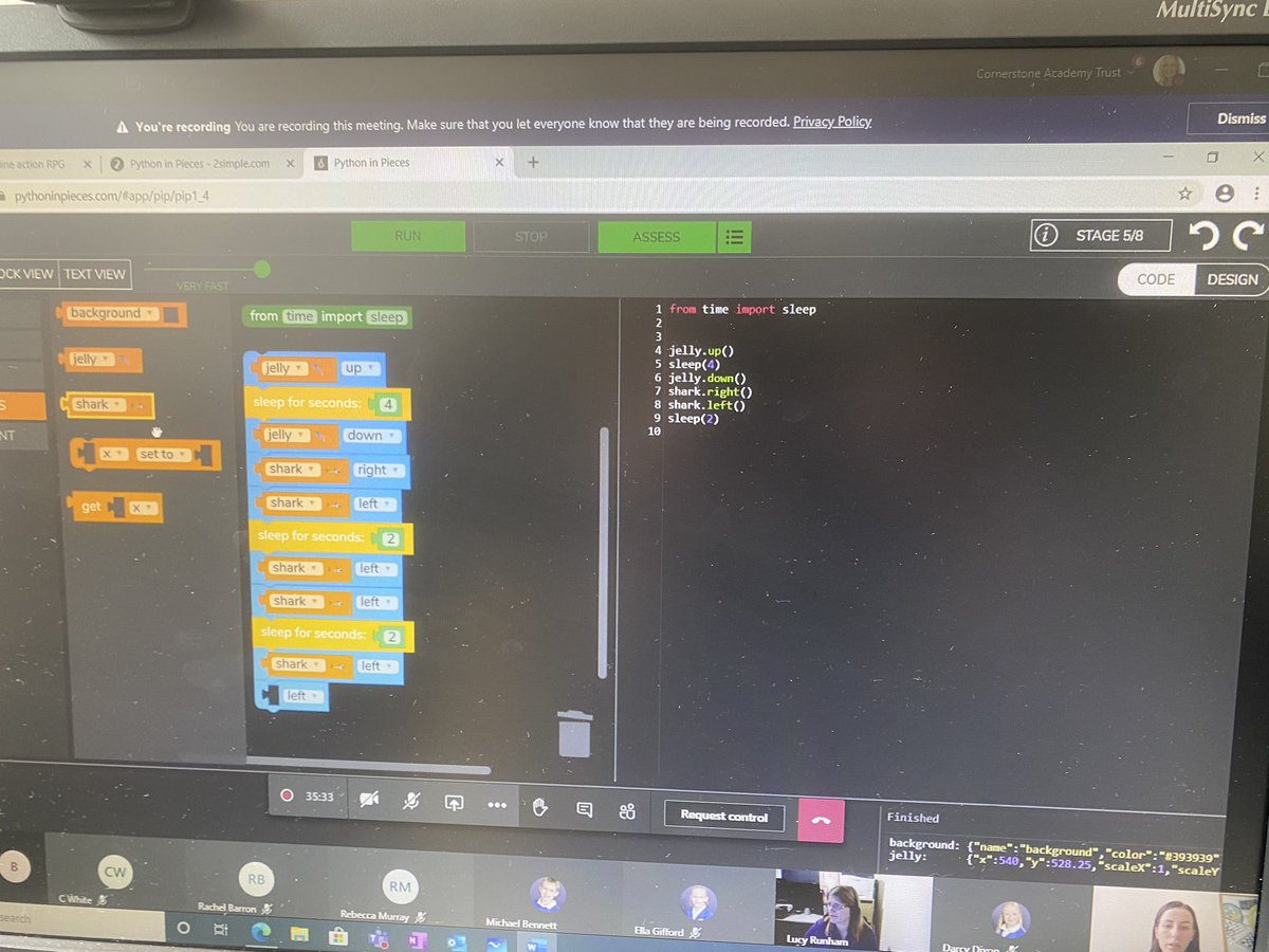 MrsKatieLawson's tweet photo. A fantastic live lesson from @cornerstone_bs today! Super glad I could pop on, introduce and watch this one. #python @2SimpleSoftware  Well done today all involved #sameagainnextyear 🤪 https://t.co/B4cSv2Y2VF