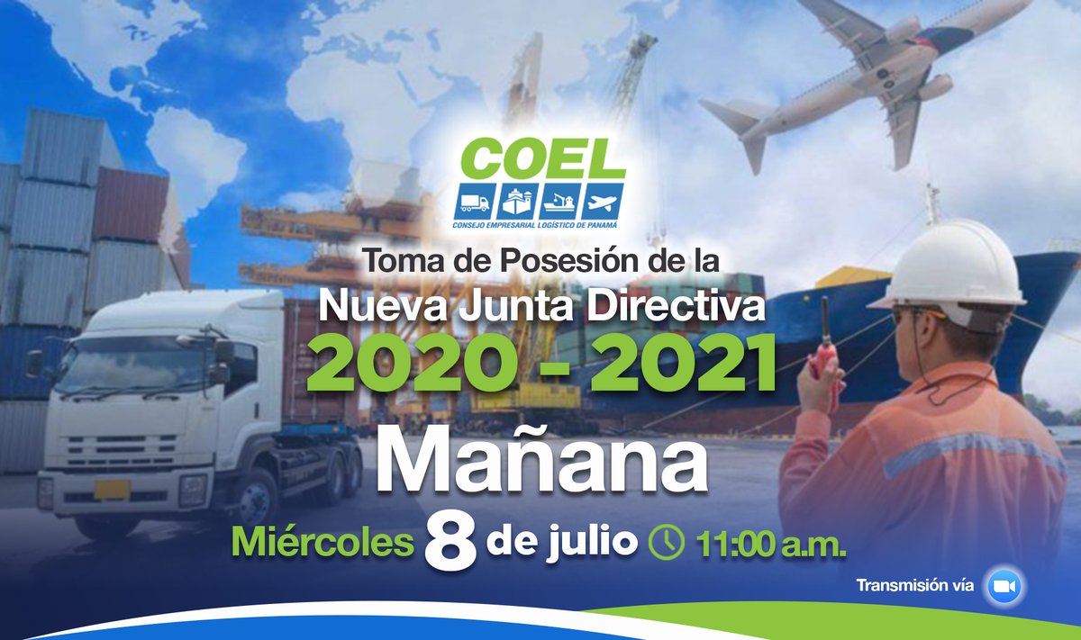 coelpty's tweet photo. Les invitamos a participar de nuestro acto de Toma de Posesión de la nueva Junta Directiva 2020-2021. Mañana miércoles 8 de julio a las 11am.
-
#QuédateEnCasa #UnidoLoHacemos #ProtégetePanamá
-
#economiapanama #sectorlogisticopanamá #hubdelasamericas #HubPanama #Hublogistic https://t.co/b4jroBDWsZ