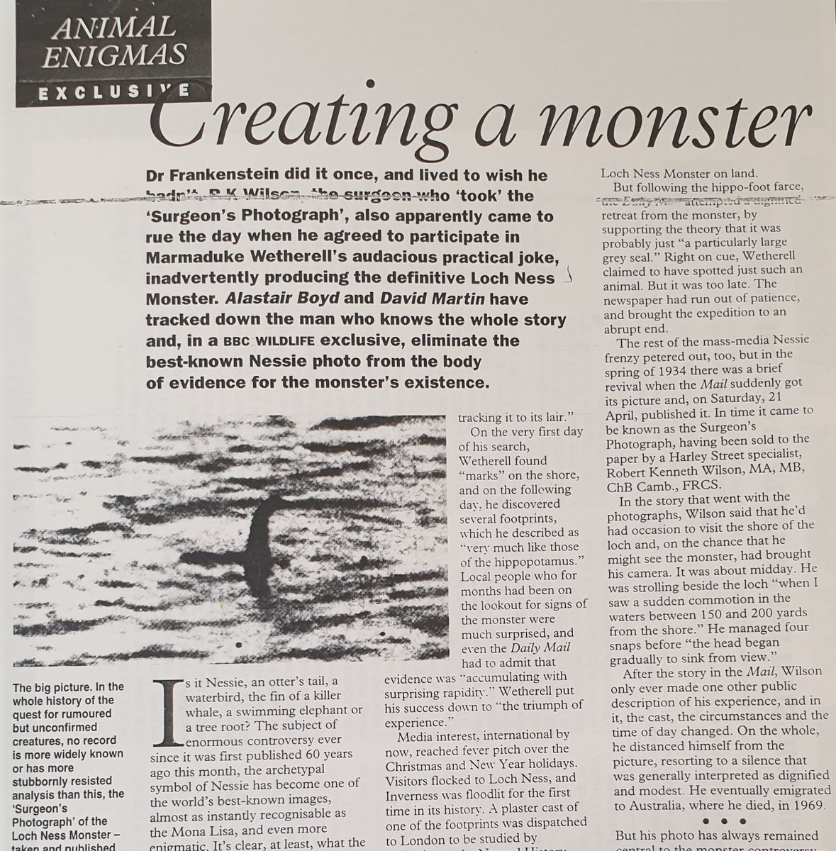 During the early 1990s, the Wilson Photo became newsworthy again. Christian Spurling, near death in 1993, supposedly confessed the ‘real’ story to researchers David Martin (a zoologist and teacher) and Alastair Boyd (an amateur investigator).