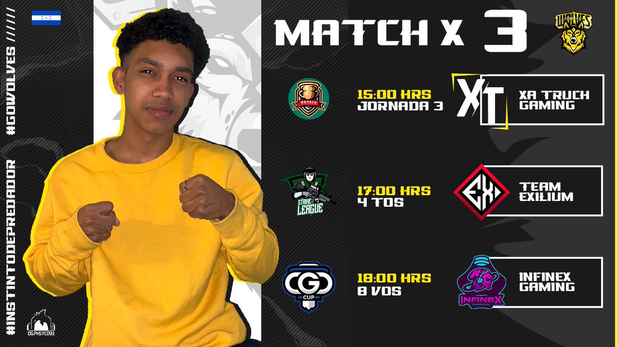 #CR I ¡MATCH DAY!

🏆I <a href="/MasterCup_1/">Master Cup #QuedateEnCasa</a>
🆚I <a href="/Xatruch_Gaming/">Xatruch Gaming</a>
⏰I 15:00 🇭🇳

🏆I <a href="/LeagueStrike/">Strike League</a>
🆚I @Team_ExiliumGG
⏰I 17:00 🇭🇳

🏆I @CGO_ClashRoyale
🆚I <a href="/InfinexGaming/">INFINEX GAMING</a>
⏰I 18:00 🇭🇳

¡Triple jornada del día, buscaremos el día perfecto!😏

#GoWG🐺⚡️