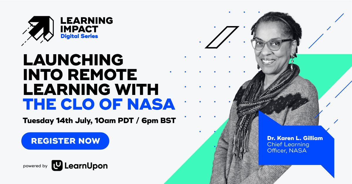 sladetim's tweet photo. I'm excited to be working w/ @LearnUpon on their new #LearningImpactseries! I'm even more excited about their 1st session, featuring Dr. Karen Gilliam, CLO from @NASA. She'll be sharing how they launched remote learning. #eLearning #InstructionalDesign https://t.co/Vc2UHywVZQ https://t.co/kQqEZrNAB0