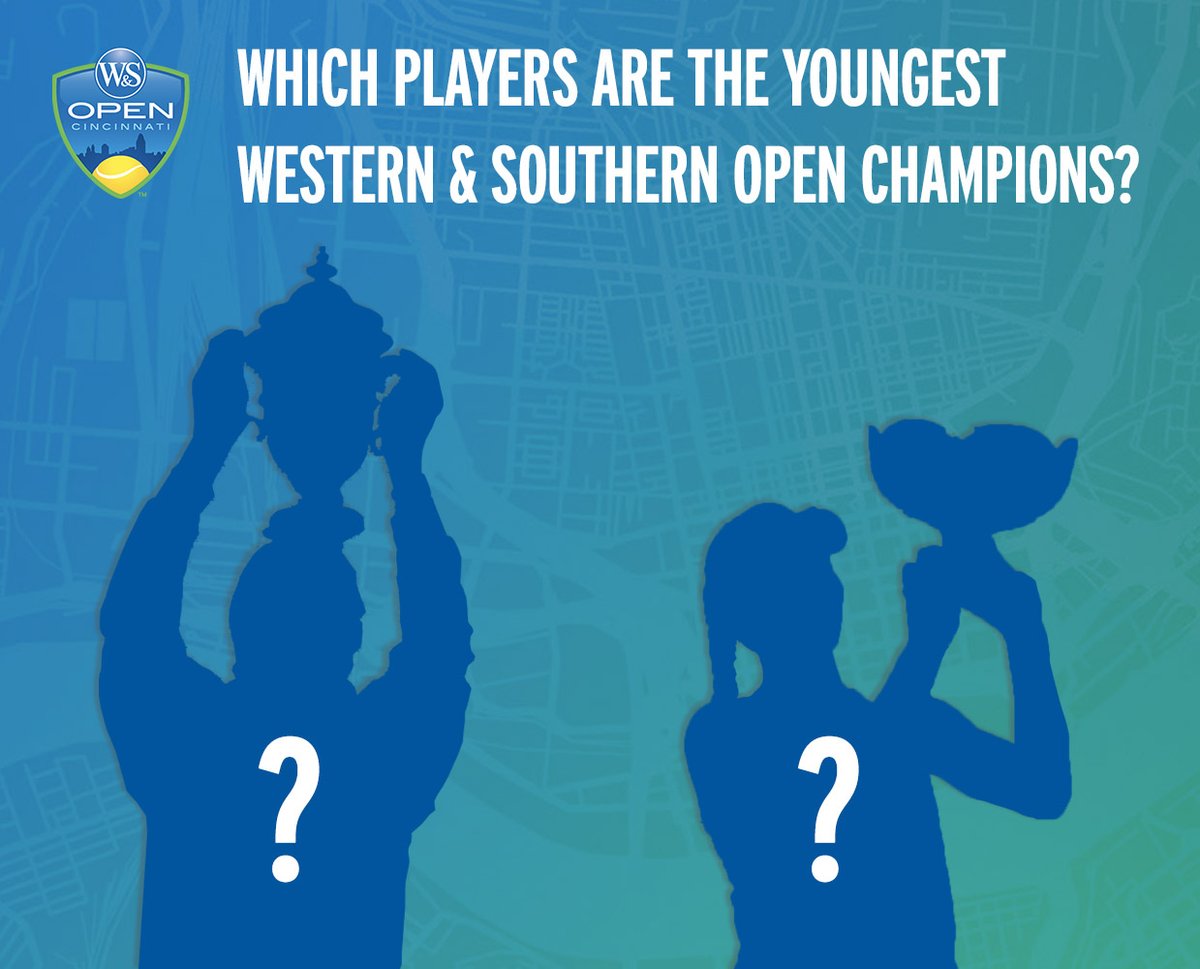 CincyTennis's tweet image. Let's test your knowledge with some #TuesdayTrivia:

Can you name the youngest @atptour &amp;amp; @WTA champs at the #WesternandSouthernOpen?

Bonus points if you can guess their ages 😜