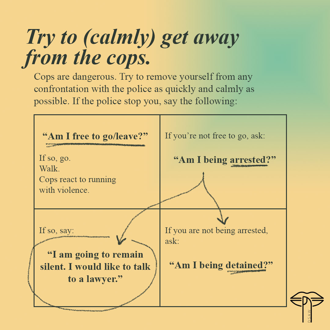 dsaw404's tweet photo. How to talk to police (if you have to) 1/2
Graphics by @/kennedysurah (insta)
Words by @/maradrinkado (insta)
#dsaw #howto #dontsayaword #policebrutality #atlanta https://t.co/fvdqLG6fHq