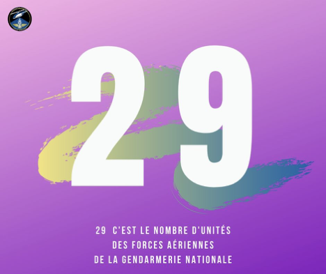 Forcesaeriennes's tweet photo. #lactudujour des @Forcesaeriennes de la @Gendarmerie 
29 représente le nombre d’unités des Forces Aériennes de la Gendarmerie Nationale 🚁
Elles sont présentes dans toute la France métropolitaine ainsi qu’en Outre-mer 🇫🇷 https://t.co/AWtI6RmKwm