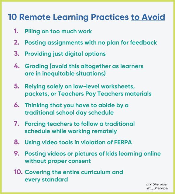 JMcKeanK12's tweet image. A Principal&apos;s Reflections: 10 Remote Learning Practices to Avoid by @E_Sheninger #remotelearning #RemoteLearningChat #distancelearning #schoologychat buff.ly/2yDLCbX