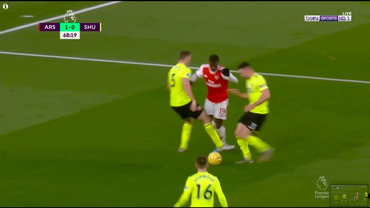 Sheffield player clearly takes Pepe down in the box. Again, no call via VAR