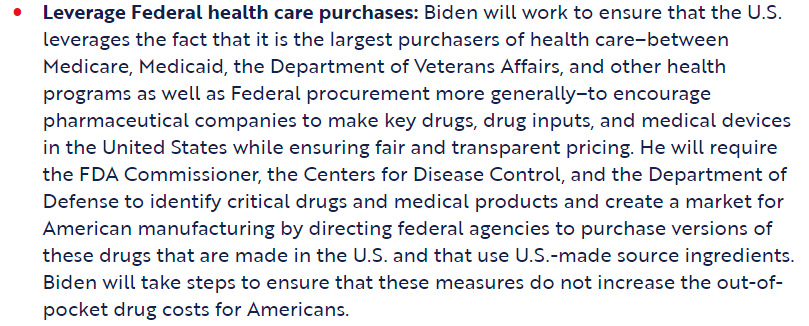 Most other countries have their public health care providers negotiate bulk pharmaceuticals with an eye towards keeping down medicine and device costs. The US doesn't: Biden pledges to reverse that.