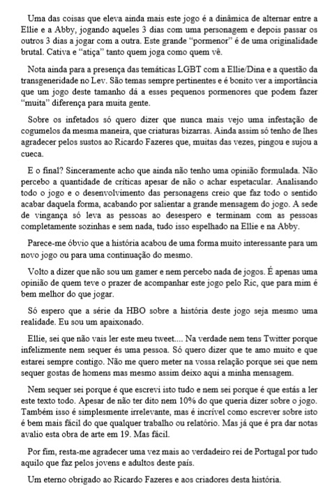 tiagosabulicula's tweet photo. Opinião sobre The Last Of Us Part II e profundo agradecimento a @RicFazeres.
@Naughty_Dog
#OBRIGADORIC https://t.co/C0fMP6KCoE