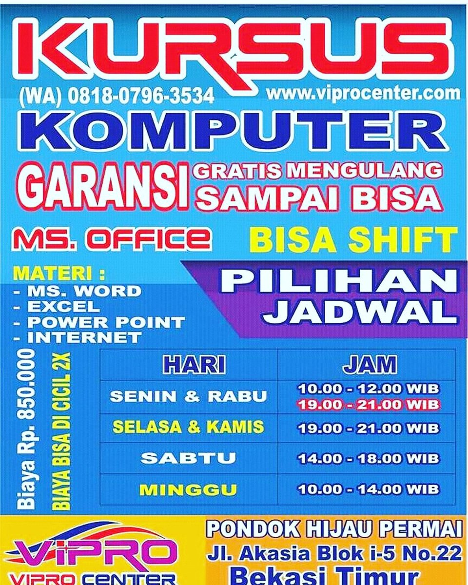 ViproAcademy's tweet photo. Kursus Komputer MS Office di bekasi hubungi LKP VIPRO CENTER https://t.co/hjgAPPEYKr