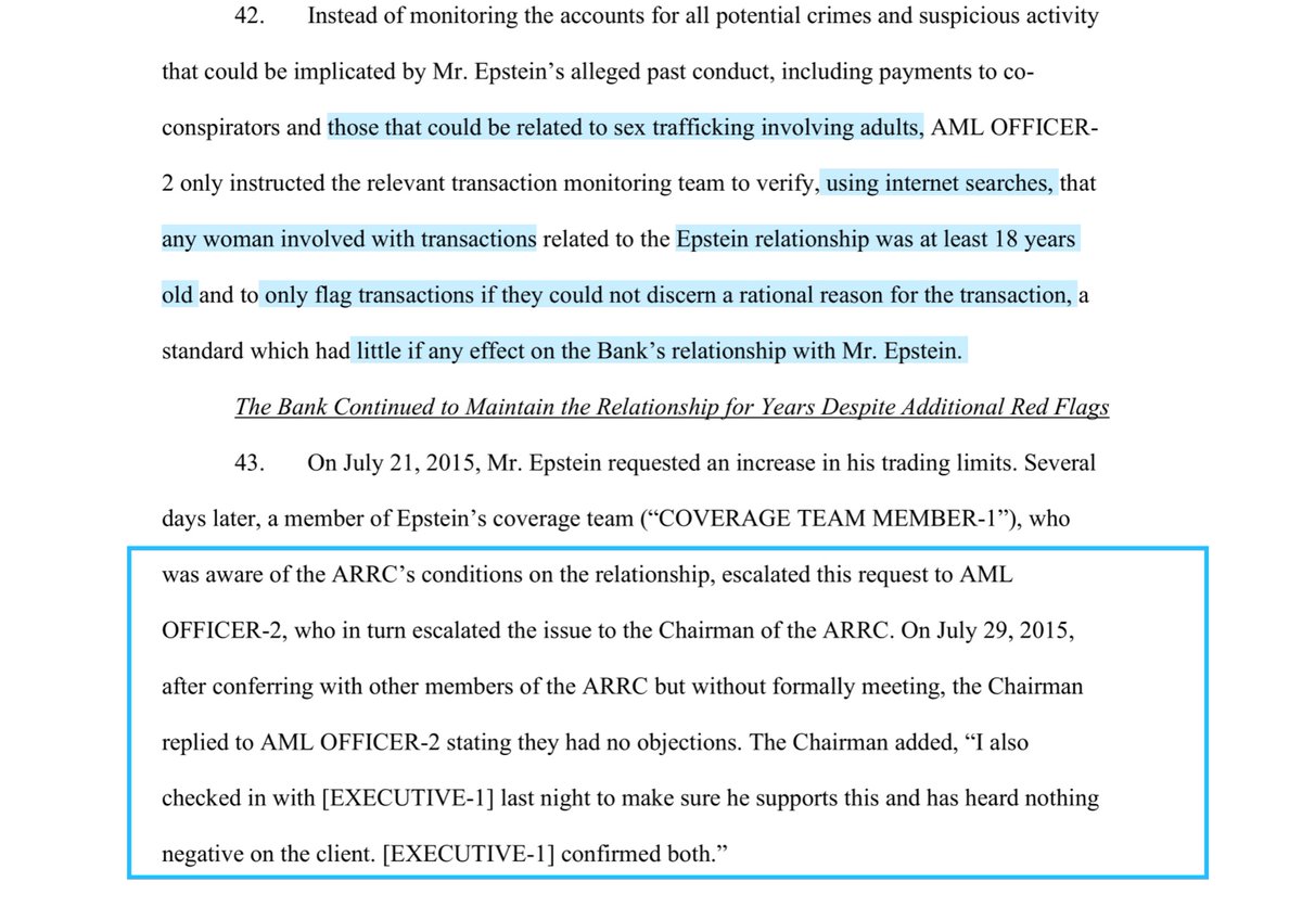Instead of doing the LAWFUL & ETHICAL thing,  @DeutscheBank Execs instructed the monitor team to essentially google search to make sure that hush payments were older than 18 years old.To say Deutsche Bank is complicit in Epstein/Maxwell Sex-Trafficking of Minors - understatement