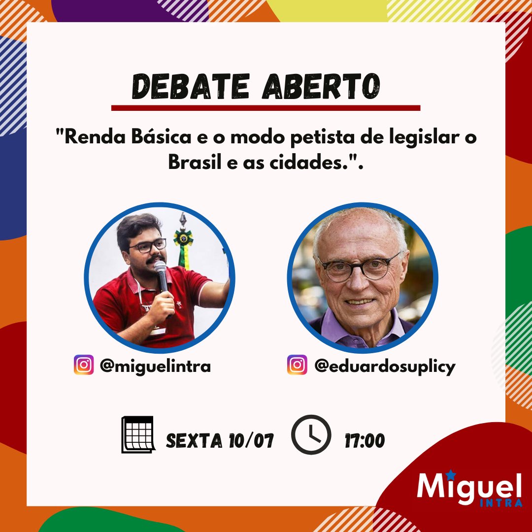 miguelintra's tweet photo. Chama no Instagram que sexta-feira é dia de Debate Aberto com @esuplicy. #DebateAberto #RendaBasica #EduardoSuplicy #PT https://t.co/pgtefYn93F