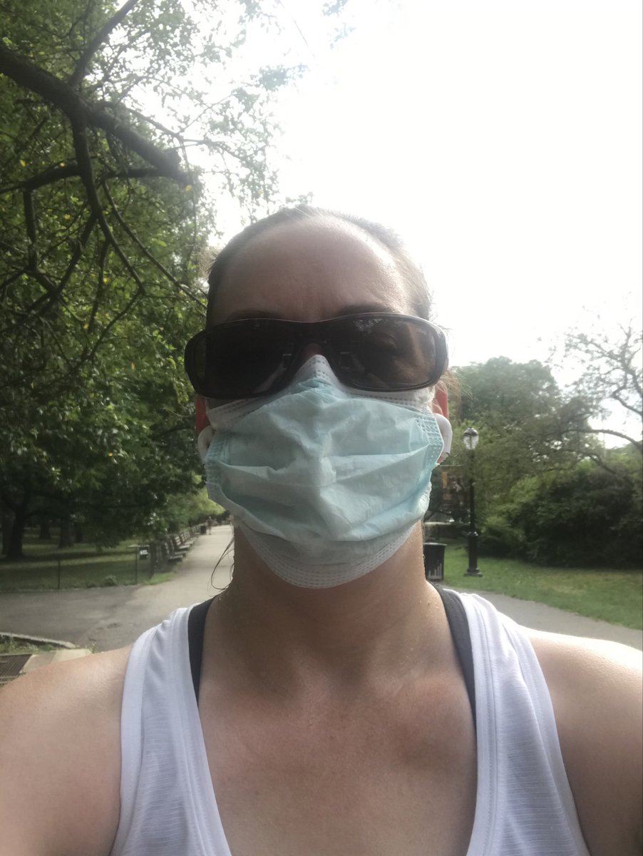BrennaFarmerMD's tweet photo. Relaxing after a 4 mile jog. Too hot to try to run at my normal place. But, I need to find a better running mask. #FitfortheFrontline https://t.co/WidihlPjLW