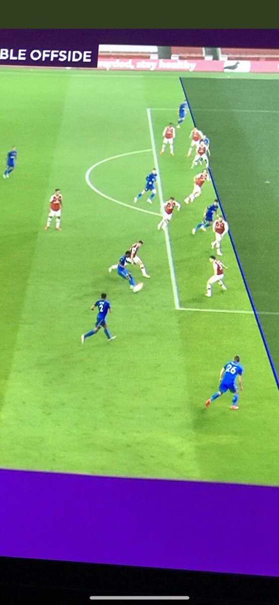 However, it is important for the main VAR image to show the point the ball is being kicked for transparency. This can offer a misleading camera angle, as was the case here. The perspective here gives the impression Vardy is further forward relative to the defender.