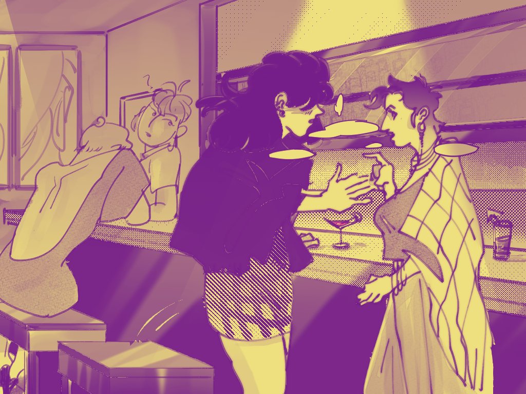 You-tried-to-hit-on-me-but-you-re-so-ridiculous-I-can-only start-criticising-your-life-choices-even -tho-I-don't-know-you kind of meeting.

More soon hopefully ???

#art #illustration #comic