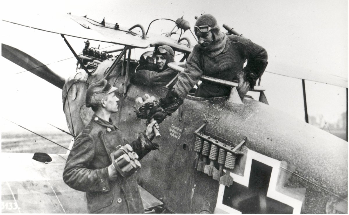 There was a flight of four Halberstadt CL.IV ground attack aircraft covering the flamethrower pioneers.They had machine guns, hand grenades, anti-personnel bombs, and small high-explosive bombs.