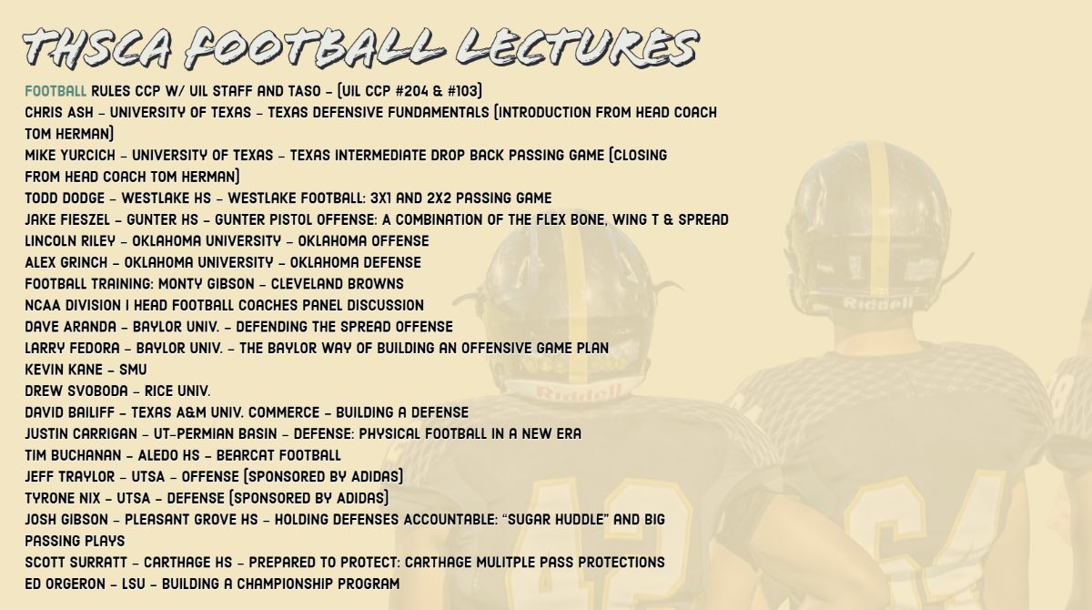 These football lectures are 🔥 ⁣
All Virtual Football #CoachingSchool lectures below👇
⁣
Register today: thsca.com/convention