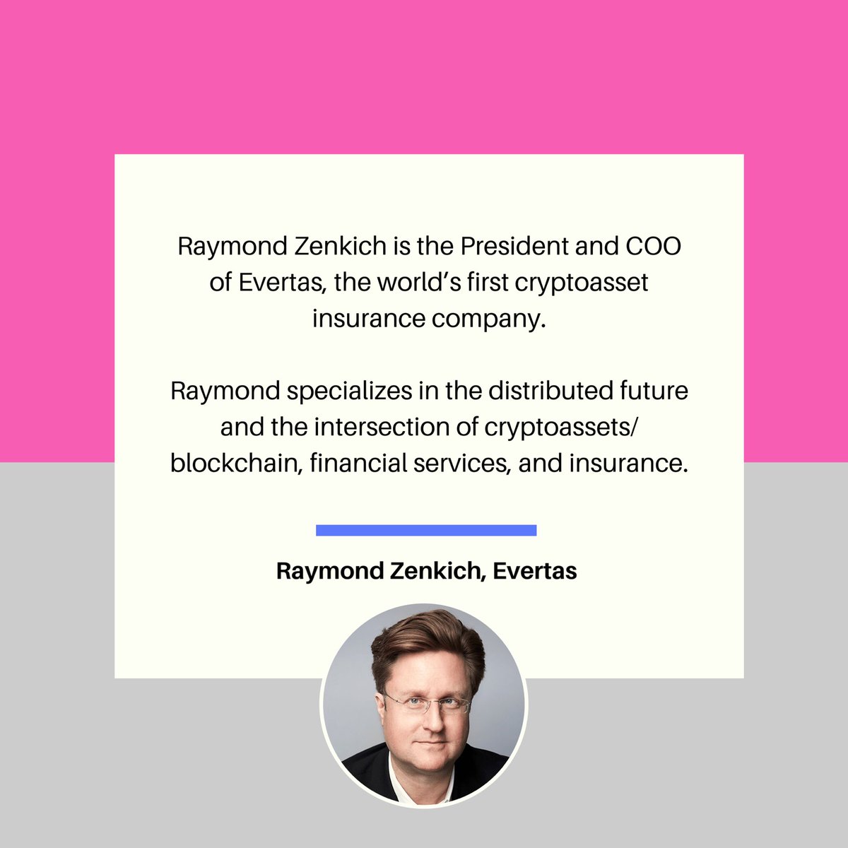 QudemApp's tweet photo. .@EvertasRisk focuses on providing #insurance to protect holders of #cryptoassets and users of #blockchain systems. 

Want to know more about insurance in the crypto industry?

Raymond Zenkich, #Evertas President and COO will be answering your questions on Fri, 17 Jul at 12pm EST https://t.co/gK2VHJOcxb