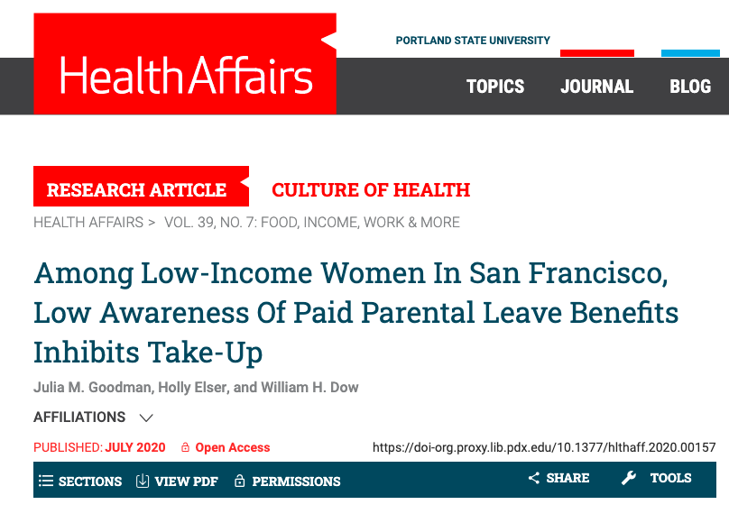 Our study on the impact of SF’s #paidleave law on workers is out today in <a href="/Health_Affairs/">Health Affairs</a>. The law slightly increased leave-taking among fathers, but had no impact on mothers’ leave-taking. Why? (1/8) #HealthAffairs @ElserHolly @publichealthPDX