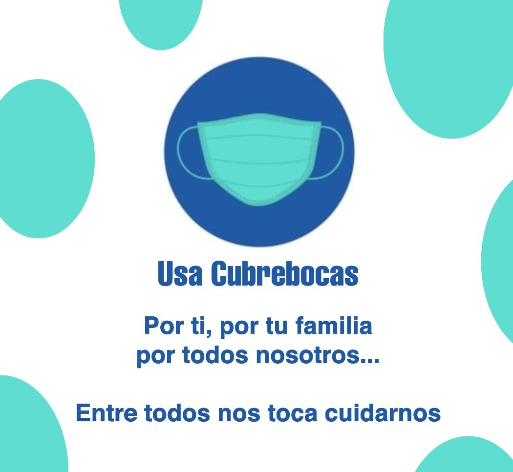 Buenas tardes.

Recordemos que el uso de cubrebocas es obligatorio.

¡USALO! Por ti, por tu familia, por todos nosotros.

Si te cuidas tu...
#NosCuidasATodos 

#JuntosContraElCovid